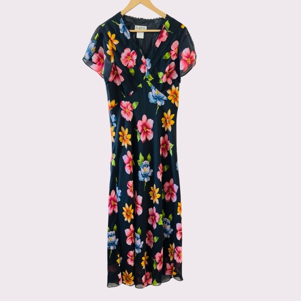VTG Mary Fadden Collection Floral Chiffon Maxi Dress Size 12 V-Neck Y2K, 1990’s - Picture 5 of 13